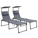 Set 2 sezlonguri pentru gradina, structura otel, cu spatar reglabil, parasolar, gri, 70x200x70-96 cm GartenVIP DiyLine, ART