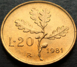 Cumpara ieftin Moneda 20 LIRE- ITALIA, anul 1981 * cod 2943 = UNC, Europa