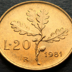Moneda 20 LIRE- ITALIA, anul 1981 * cod 2943 = UNC