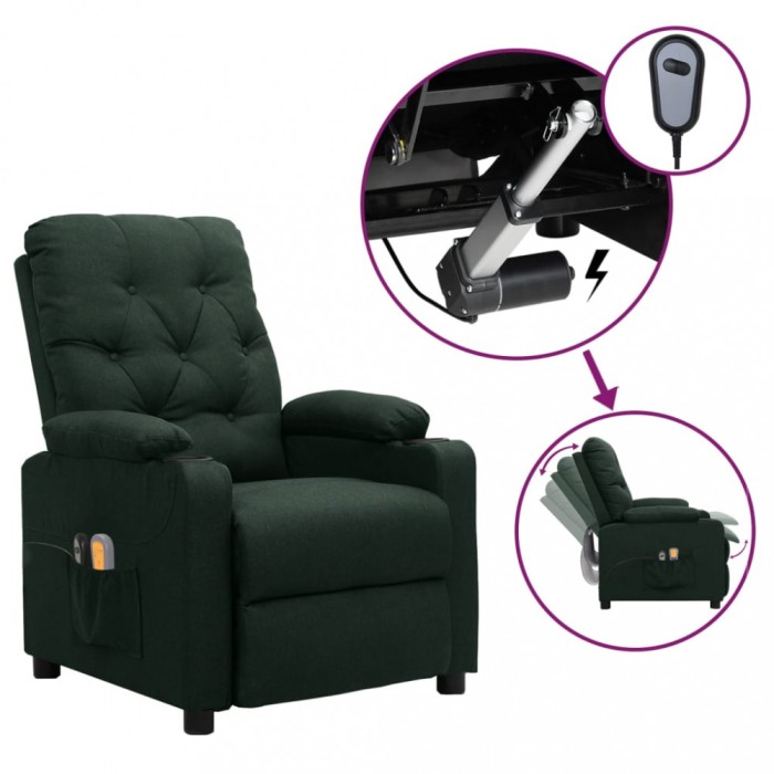 vidaXL Fotoliu de masaj electric, verde &icirc;nchis, material textil
