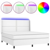 Cumpara ieftin Pat cu arcuri, saltea si LED, alb, 180x200 cm, piele ecologica