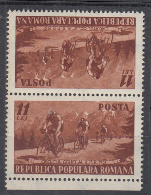 ROMANIA 1951 LP 281 a CIRCUITUL CICLIST SERIE TETE-BECHE MNH foto
