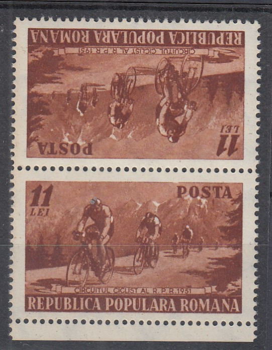 ROMANIA 1951 LP 281 a CIRCUITUL CICLIST SERIE TETE-BECHE MNH