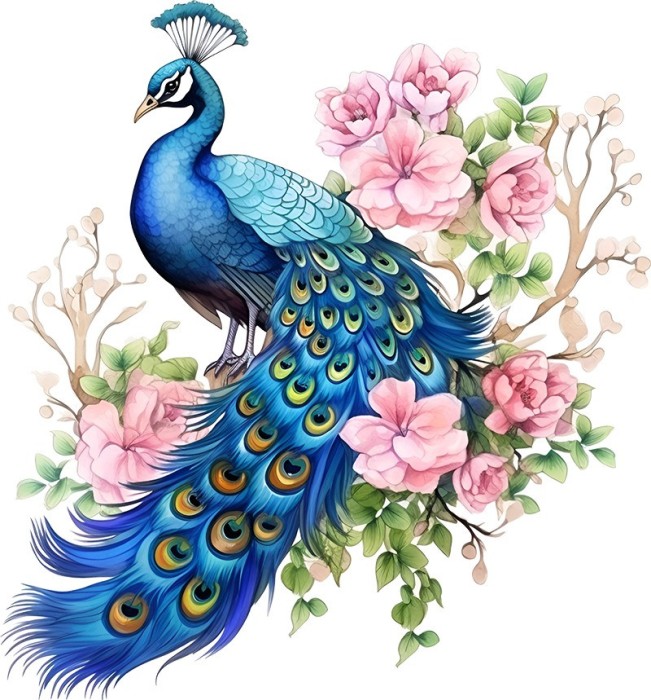 Sticker decorativ, Paun, Multicolor, 64 cm, 1345STK-7