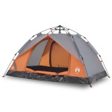 Cort camping cupola 3 persoane, gri/portocaliu, setare rapida