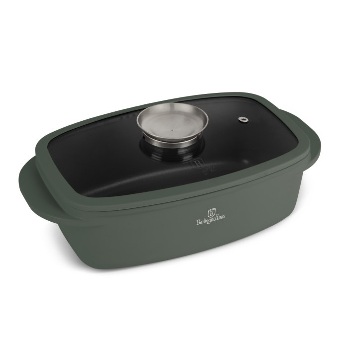 Tava copt cu capac sticla si sistem aroma knob, BerlingerHaus, Green Mate, BH/8775