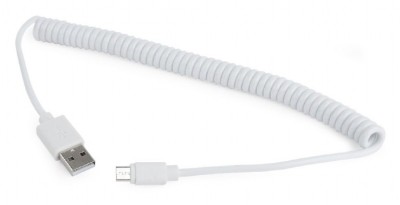 CABLU alimentare si date GEMBIRD, pt. smartphone, USB 2.0 (T) la Micro-USB 2.0 (T), 1.8m, spiralat, conectori auriti, alb, &amp;quot;CC-mUSB2C-AMBM-6-W&amp;quot; (timbr foto