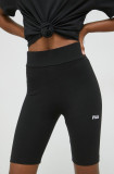 Fila pantaloni scurti femei, culoarea negru, neted, high waist