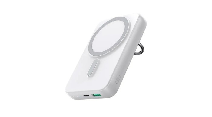 Joyroom Powerbank wireless 10000mAh JR-W050 20W MagSafe cu suport + cablu USB-C - alb