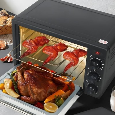 Cuptor electric cu butoane de reglare a temperaturii, a sursei de caldura, a timpului, tavita si grilaj, sticla securizata, maner ergonomic, 48 L, neg foto