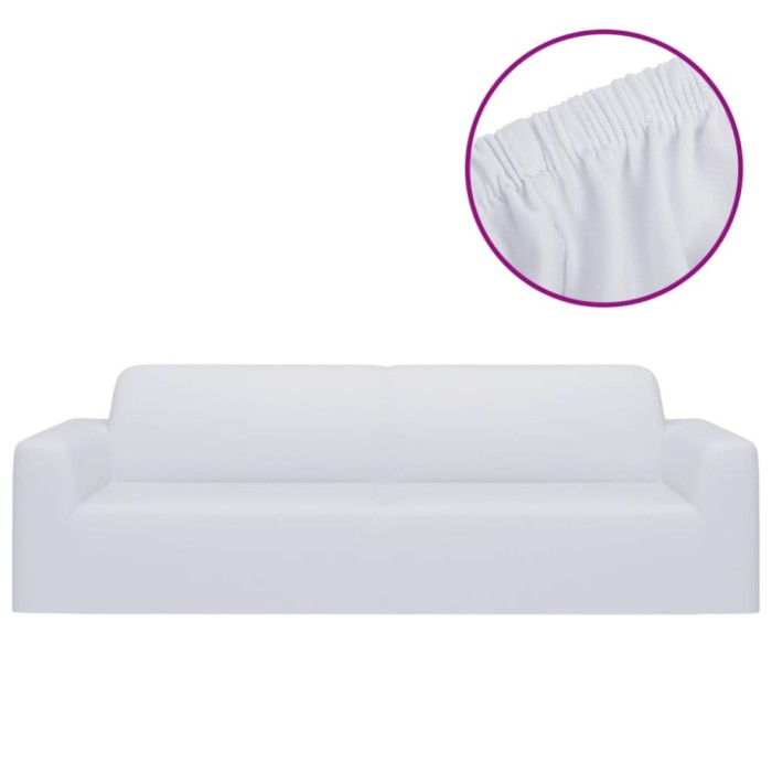 Husa elastica pentru canapea cu 3 locuri poliester jersey alb