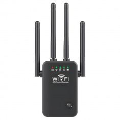 Amplificator Semnal Wireless, 2.4Hz, 4 Antene cu Technologie MIMO, Transfer 300 Mbps, Conexiune WEP, WPA si WPA2, Slot LAN, Negru