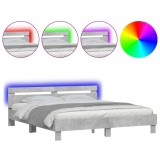 Cumpara ieftin Cadru de pat cu tablie si LED, gri beton, 180x200 cm
