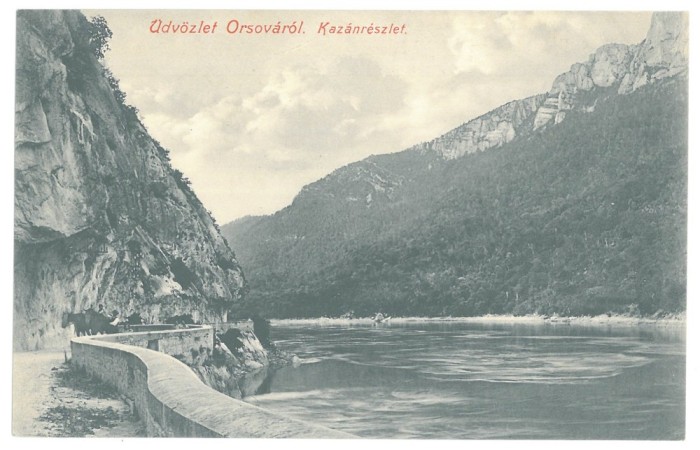 3193 - ORSOVA, Danube Kazan, Cart with two horses, Romania - old postcard - unused