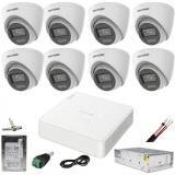 Sistem supraveghere 8 camere Hikvision 2MP Dual Light IR 40m WL 20m DVR 4MP cu accesorii incluse HDD 1TB