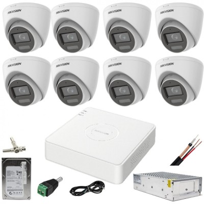 Sistem supraveghere Hikvision 8 camere 5MP Dual Light IR 30m WL 20m DVR 4MP cu accesorii incluse HDD 1TB SafetyGuard Surveillance foto