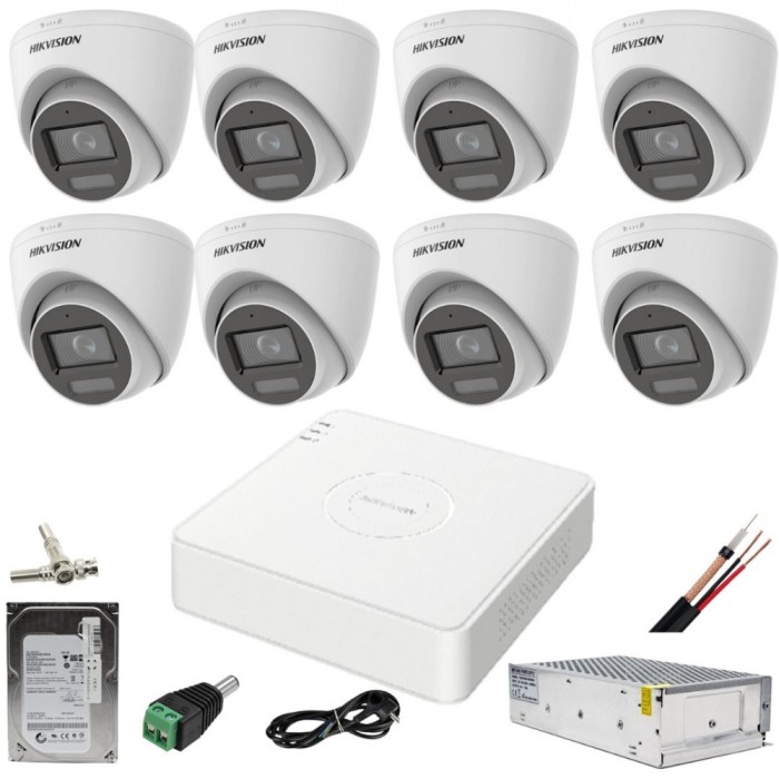 Sistem supraveghere 8 camere Hikvision 2MP Dual Light IR 40m WL 20m DVR 4MP cu accesorii incluse HDD 1TB SafetyGuard Surveillance