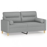 Canapea cu 2 locuri cu pernute, gri deschis, 140 cm, textil