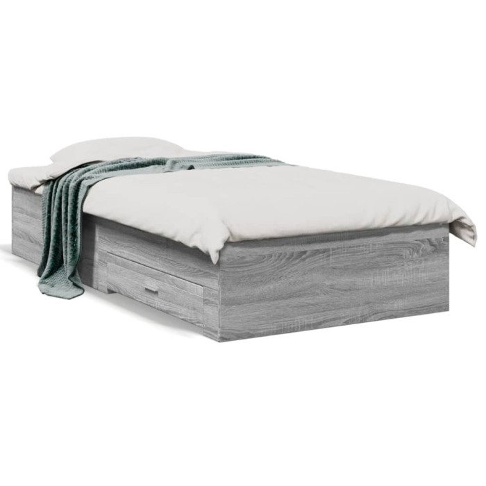 vidaXL Cadru de pat cu sertare gri sonoma 100x200 cm lemn prelucrat 3280424