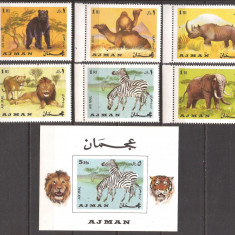 AJMAN FAUNA AFRICANA ( serie dt. + colita ndt.) MNH