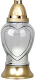 Cenzor funerar, sticlă transparentă, cu inimă, aur, 28 h, 80 g, &icirc;nălțime 26 cm, pentru morm&acirc;nt