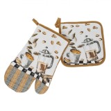 Set Mănușă și șervet Bucătărie, Model Coffee, Culoare Bej, Bumbac, 2 Bucăți, Oem