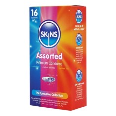 Prezervative SKINS Assorted Premium Condoms, set cu 3 tipuri de prezervative, din latex, 16 bucăți