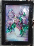 Tablou oala cu liliac semnat Cimpoesu., Flori, Ulei, Realism