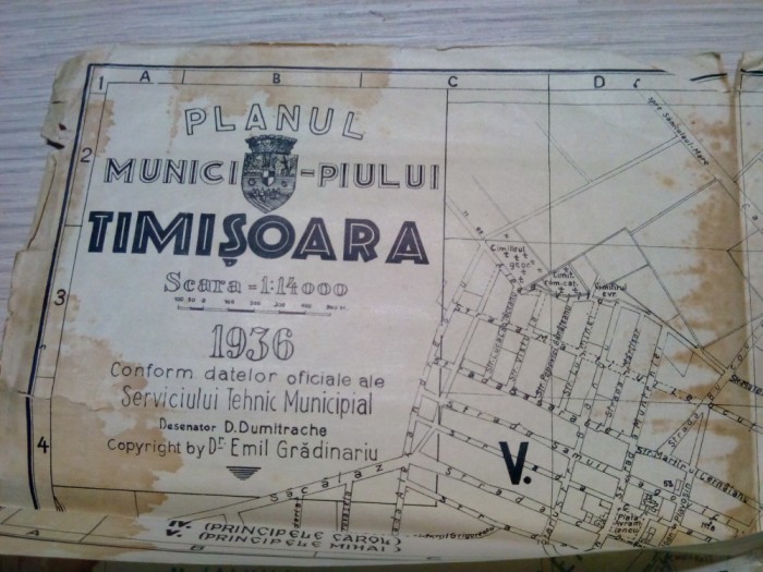 PLANUL MUNICIPIULUI TIMISORA - Sc. 1:14000 - Emil Gradinariu -1936; 62.0x47,5 cm