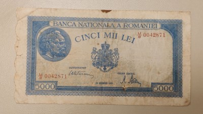 Rom&amp;acirc;nia - 5000 Lei (20 decembrie 1945) filigram orizontal sU/8 0042871 foto