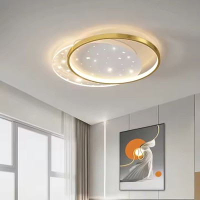 Lustra LED cu telecomanda LUNARO 110W, 2 Cercuri, lumina Rece/Calda/Neutra, Dimabila, Auriu Alb ModernLight Concept foto