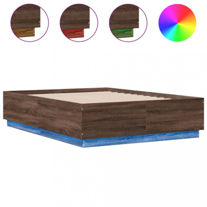 Cadru pat cu lumini LED stejar maro 120x190 cm lemn prelucrat