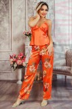 E1083ARR-19 Set 2 piese lenjerie tip pijama din material satinat si print floral