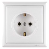 Priza schuko simpla Elegant 45778, incastrata, ceramica, rama inclusa, contact de protectie, alba