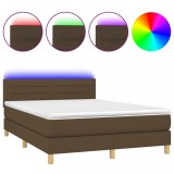 Cumpara ieftin Pat cu arcuri, saltea si LED, maro inchis, 140x200 cm, textil