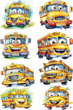 Sticker decorativ Colaj Autobuze, Galben, 90 cm, 8013ST-8