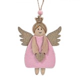 Cumpara ieftin Ornament Brad Crăciun, Ingeraș Lemn, Culoare Roz și Bej Șampanie, 11cm