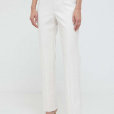 Bardot pantaloni femei, culoarea bej, drept, high waist