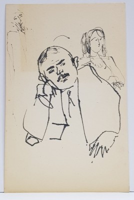 CONSTANTIN BACIU ( 1930 - 2005 ) , BARBAT PE GANDURI , DESEN foto