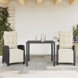 vidaXL Set mobilier de grădină cu perne, 3 piese, negru, poliratan 3212882