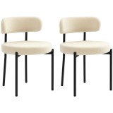 HOMCOM Set de 2 scaune de masă cu spătar din material textil și picioare din oțel 51 x 51 x 76 cm bej negru | Aosom Romania
