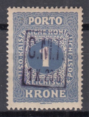 ROMANIA 1919 OCUPATIA ROMANA IN POCUTIA TIMBRE AUSTRIECE PORTO SUPRATIPAR CMT VIOLET 1,20H/1Kr GUMA ORIGINALA SARNIERA foto