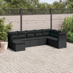 Set mobilier de gradina cu perne, 8 piese, negru, poliratan