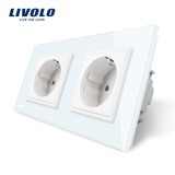 Cumpara ieftin Priza dubla Livolo alba cu rama din sticla termorezistenta