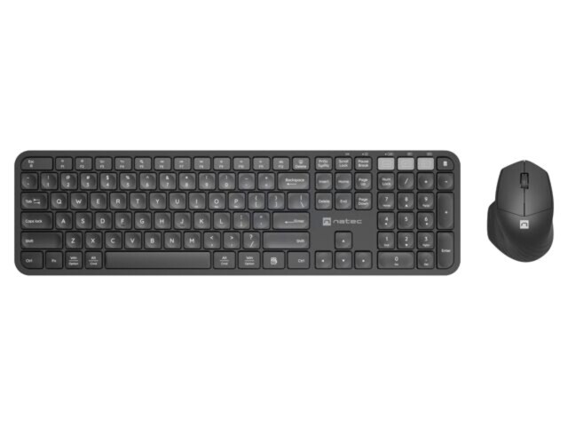 Kit de birou NATEC negru wireless USB A, tastatură și mouse optic, rază 10m, layout US