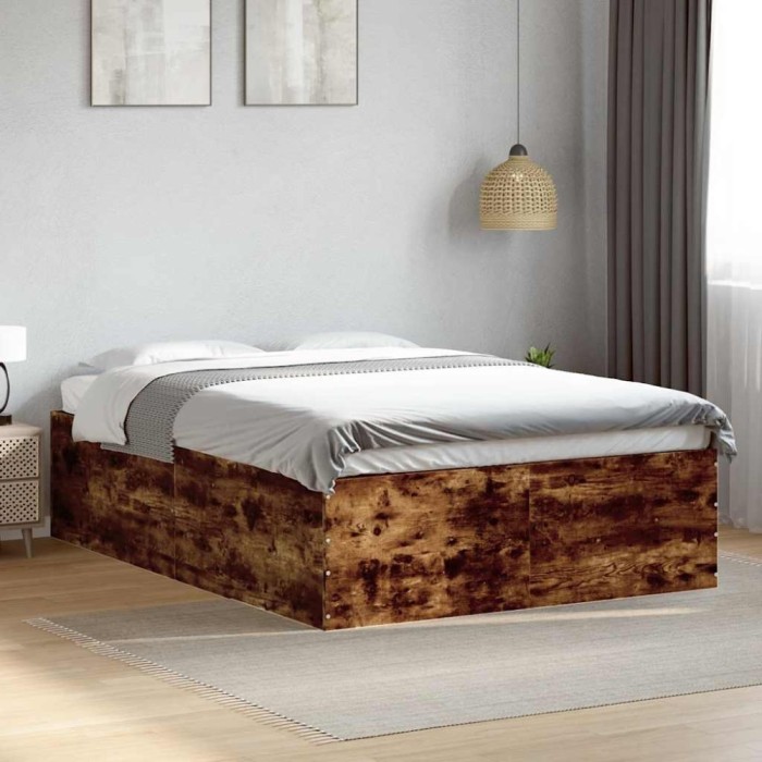 vidaXL Cadru de pat, stejar fumuriu, 120x200 cm, lemn prelucrat 3280934