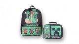 SET: Ghiozdan Minecraft Creeper 40 cm si lunchbag + CADOU !!, Unisex, Rucsac