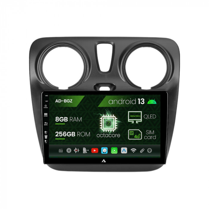 Navigatie Dacia Dokker Lodgy, Android 13, Z-Octacore 8GB RAM + 256GB ROM, 9 Inch - AD-BGZ9008+AD-BGRKIT375V2