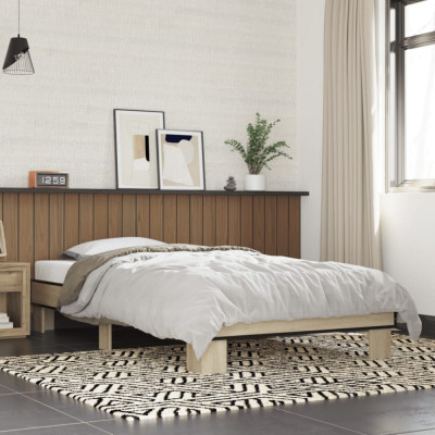 vidaXL Cadru de pat, stejar sonoma, 100x200cm, lemn prelucrat și metal foto