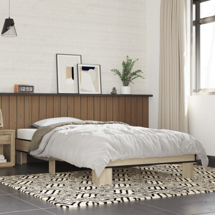 vidaXL Cadru de pat, stejar sonoma, 100x200cm, lemn prelucrat și metal